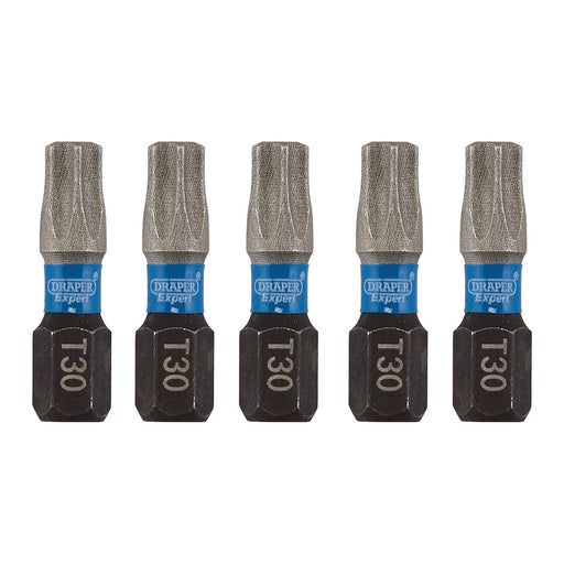 Draper Expert TX-STAR Impact Screwdriver Bits, T30 x 25mm, 1/4" Hex (Pack of 5) Draper - Town Tools 