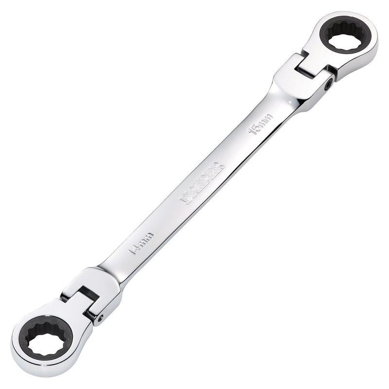 Draper HI-TORQ Metric Flexible Head Double Ring Ratchet Spanner, 14 x 15mm Draper - Town Tools