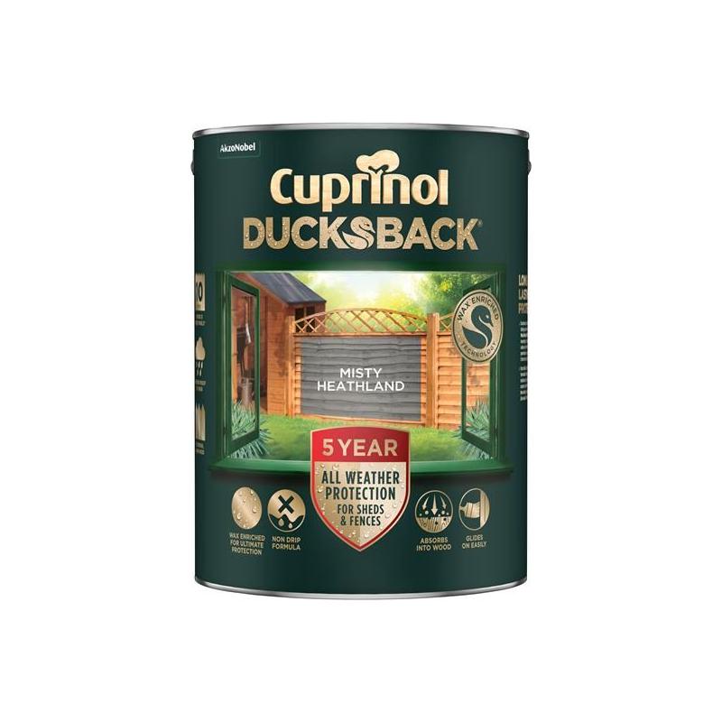 Cuprinol Ducksback 5 Year Waterproof for Sheds & Fences Misty Heathland 5 litre Cuprinol - RockBottom Northampton