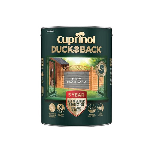 Cuprinol Ducksback 5 Year Waterproof for Sheds & Fences Misty Heathland 5 litre Cuprinol - RockBottom Northampton