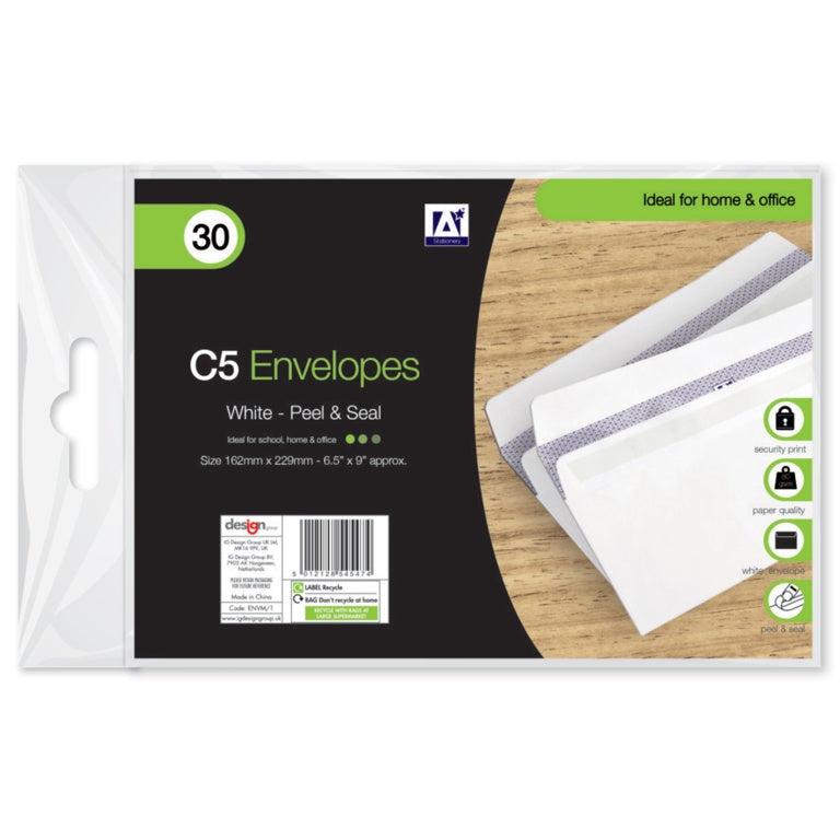 Ig Design White Gummed Envelopes Pack 25 162mm x 229mm