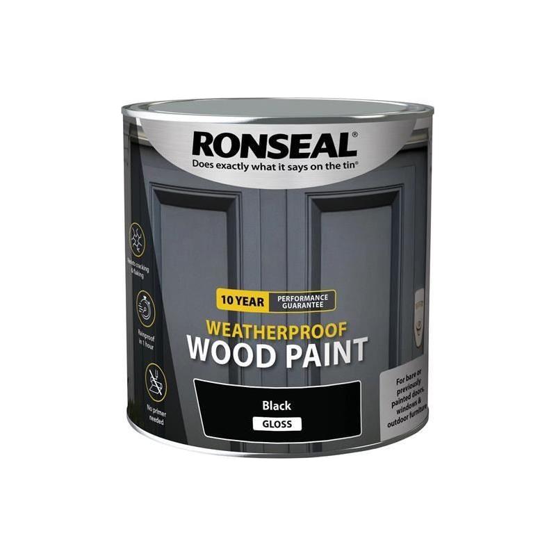 Ronseal 10 Year Weatherproof Wood Paint Black Gloss 2.5 litre Ronseal - RockBottom Nothampton