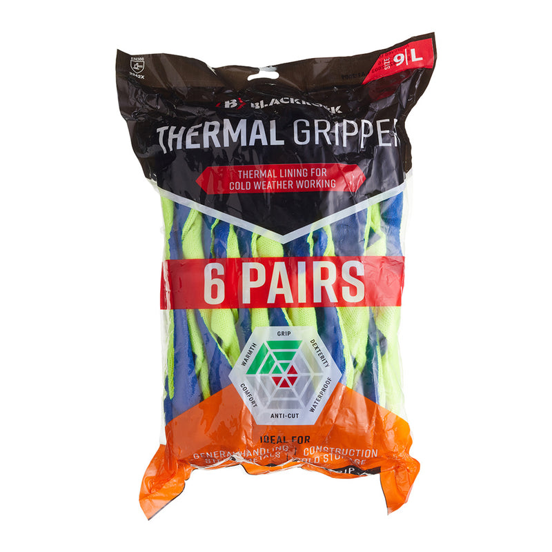Blackrock Thermal Gripper Gloves Pack 6 Pairs - size 10/XL