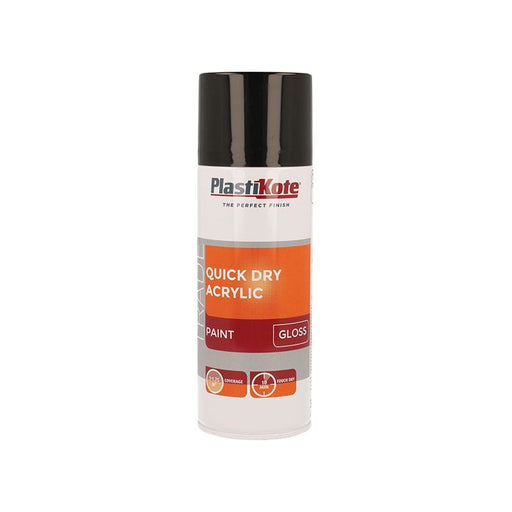 Plastikote Trade Quick Dry Acrylic Spray Paint Gloss Black 400ml PlastiKote - RockBottom Nothampton