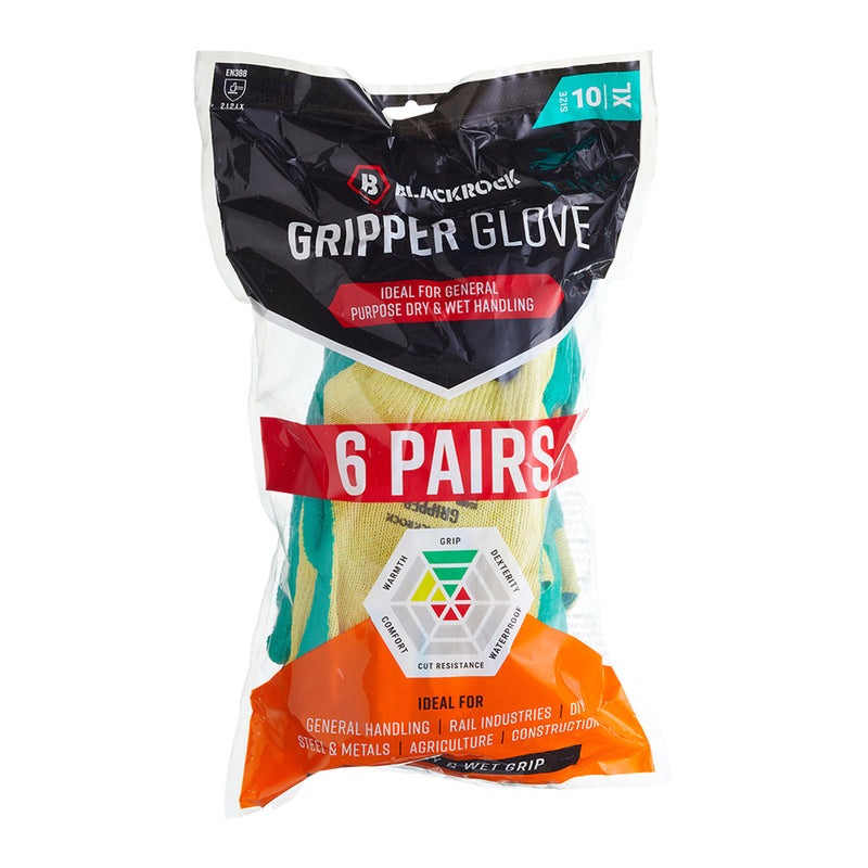 Blackrock Gripper Gloves Pack 6 Pairs - size 10/XL