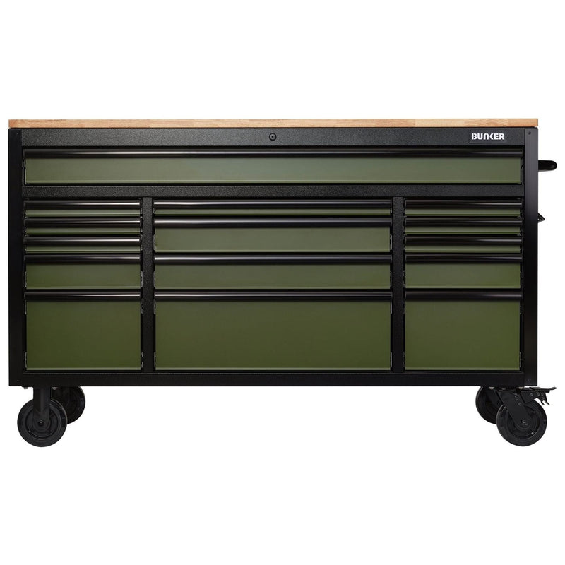 Draper Bunker 15 Drawer Workbench Roller Tool Cabinet, 61", Green Draper - Town Tools