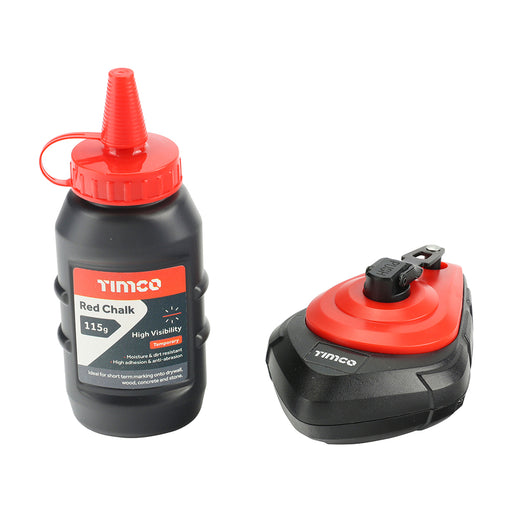 TIMCO Chalk Line Set, Builders String Line, Surveyors Marker, Red Powder