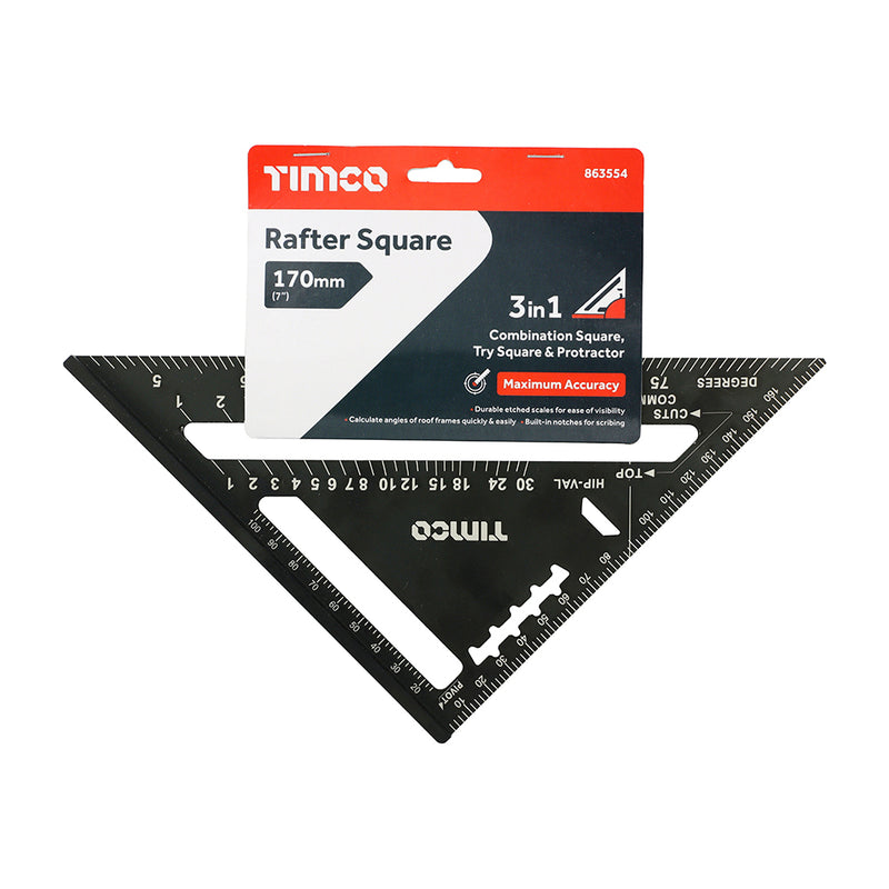 TIMCO Rafter Square, Triangular Roofing Square, Presicion Roofing Measuring Tool, Aluminium Rafter Square