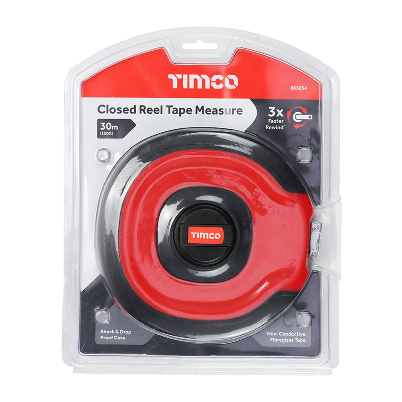 TIMCO Closed Reel Long Tape Measure, Surveyors Fibreglass
