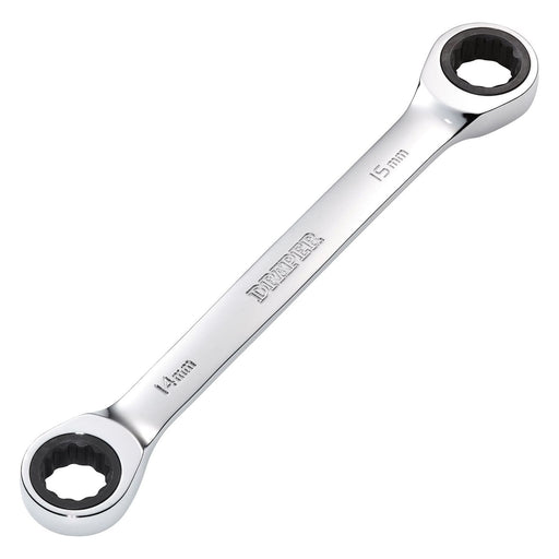 Draper Draper HI-TORQ Metric Double Ratchet Ring Spanner, 14 x 15mm Draper - Town Tools