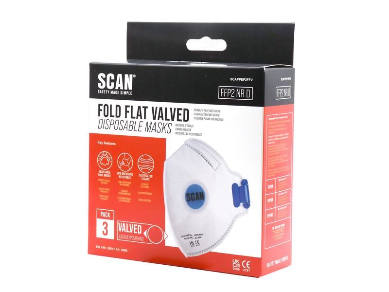 Scan Fold Flat Disposable Mask Valved FP2 Protection (Pack 3) Scan - RockBottom Nothampton