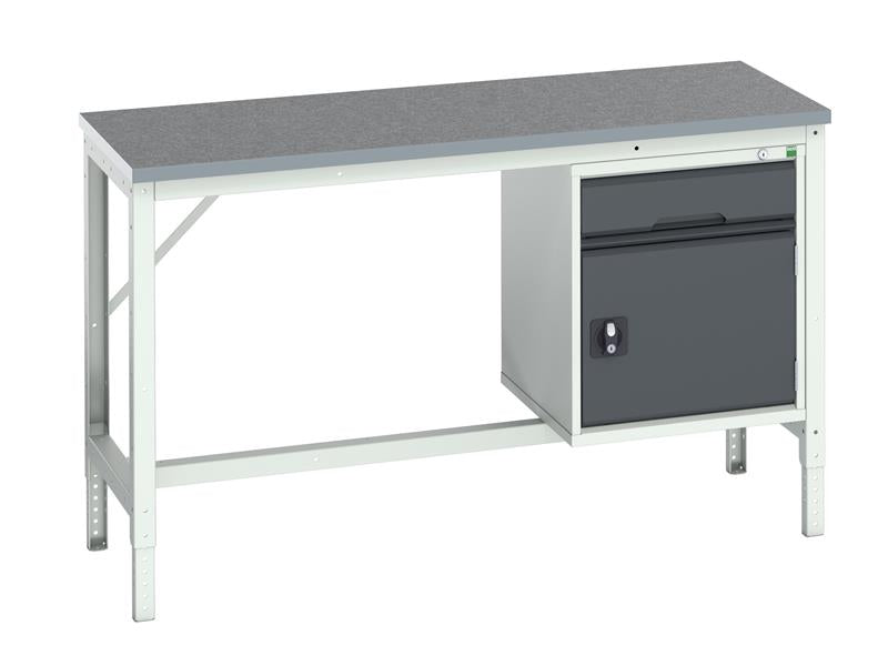 Bott Verso Bench with Cupboard + Drawer, Lino Top 1500 x 600mm
