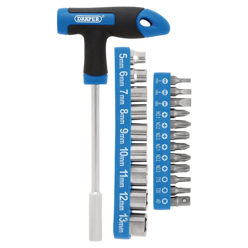 Draper T-Handle Screwdriver, Socket and Bit Set, 1/4" Sq. Dr. (22 Piece) Draper - Town Tools