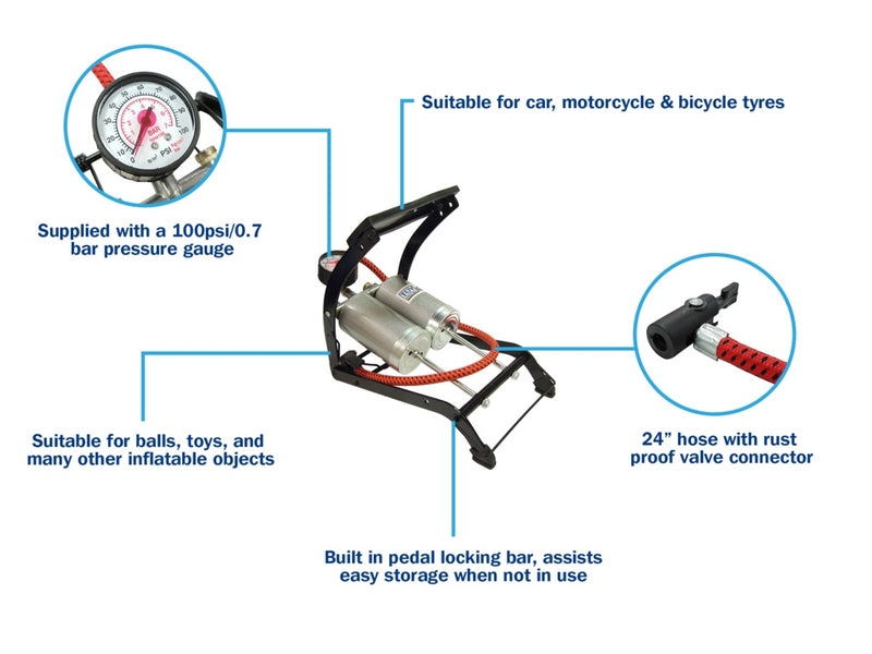 Streetwize Foot Pump Deluxe Double Barrel