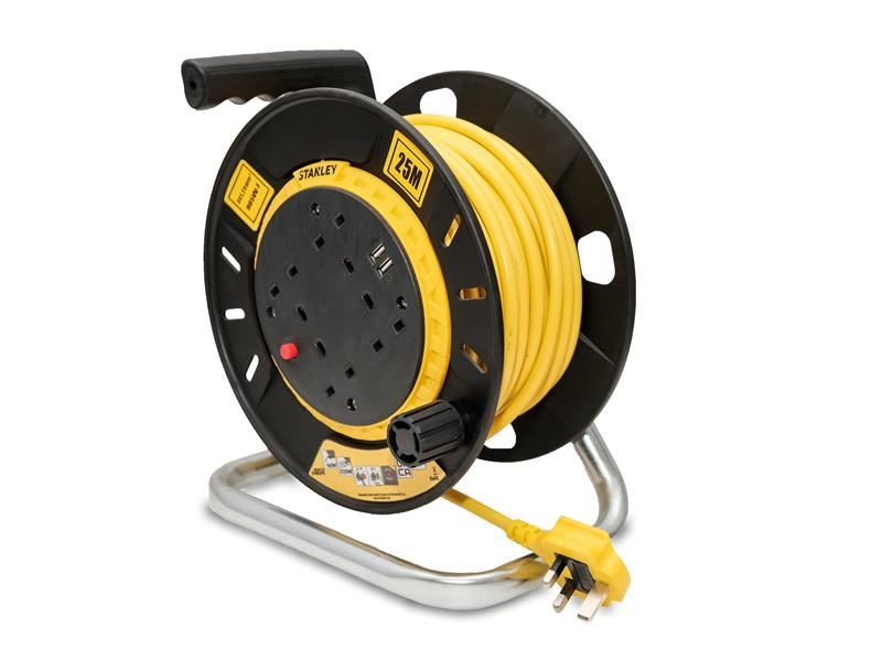STANLEY Electrical Open Drum Cable Reel 240V 13A 4-Socket + 2 USB 25m STANLEY� Electrical - RockBottom Nothampton