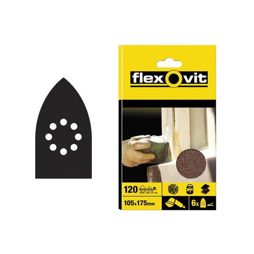Flexovit Detail Hook & Loop Sanding Sheets 105x175mm Fine 120G (Pack 6) Flexovit - RockBottom Northampton