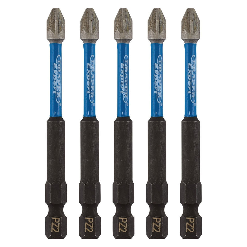 Draper Expert PZ-Type Impact Screwdriver Bits, No.2 x 75mm, 1/4" Hex (Pack of 5) Draper - Town Tools 