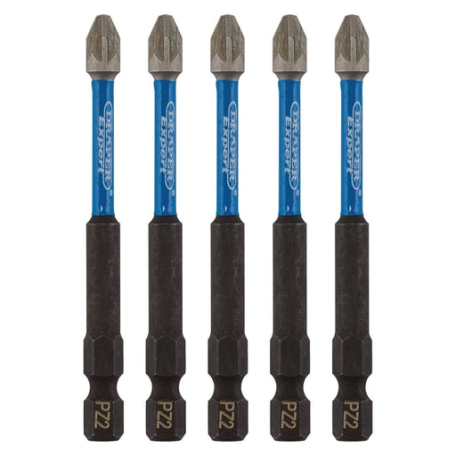 Draper Expert PZ-Type Impact Screwdriver Bits, No.2 x 75mm, 1/4" Hex (Pack of 5) Draper - Town Tools 
