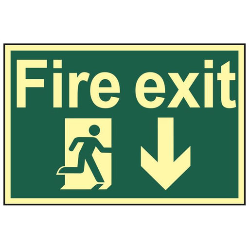 Scan Fire Exit Running Man Arrow Down - Photoluminescent 300 x 200mm Scan - RockBottom Nothampton