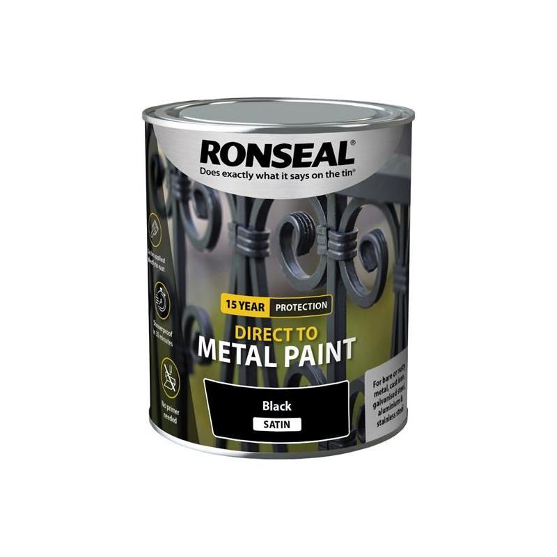 Ronseal Direct to Metal Paint Black Satin 750ml Ronseal - RockBottom Nothampton