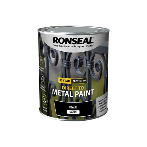 Ronseal Direct to Metal Paint Black Satin 750ml Ronseal - RockBottom Nothampton