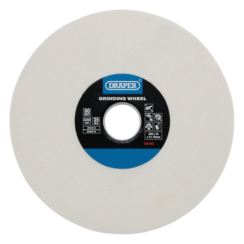 Draper Aluminium Oxide Bench Grinding Wheel, 200 x 25mm, 80G, White 04142 Draper - Town Tools 