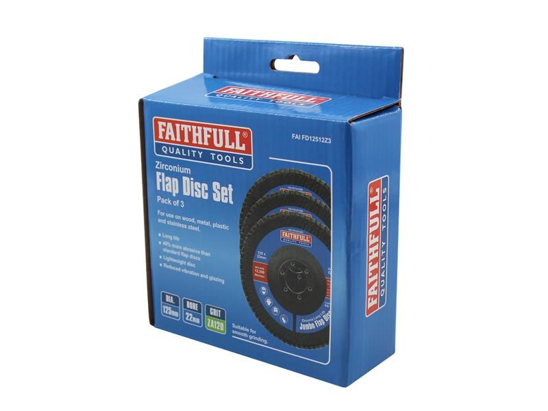 Faithfull Zirconia Abrasive Jumbo Flap Disc 125 x 22mm 120 Grit (3 Pack) Faithfull - RockBottom Northampton