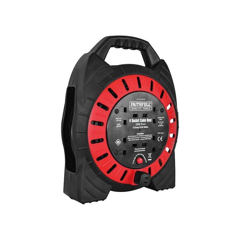 Faithfull Power Plus Semi-Enclosed Cable Reel 240V 13A 4-Socket 20m Faithfull Power Plus - RockBottom Northampton