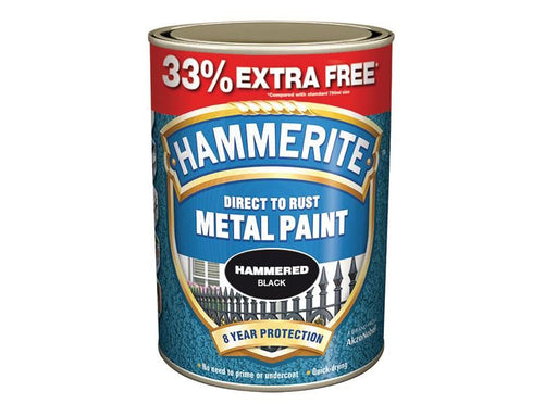 Hammerite Direct to Rust Hammered Finish Metal Paint Black 750ml + 33% Hammerite - RockBottom Northampton
