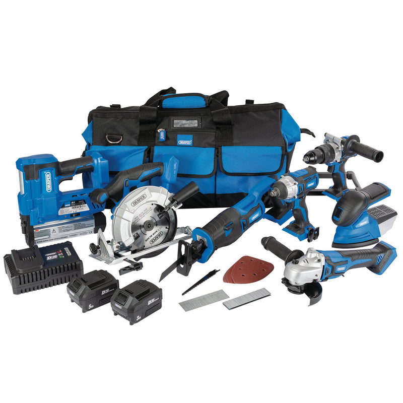 Draper 90473 D20 20V Jumbo Kit,  7 x Power Tools,  2 x Batteries,  1 x Charger,  1 x Tool Bag