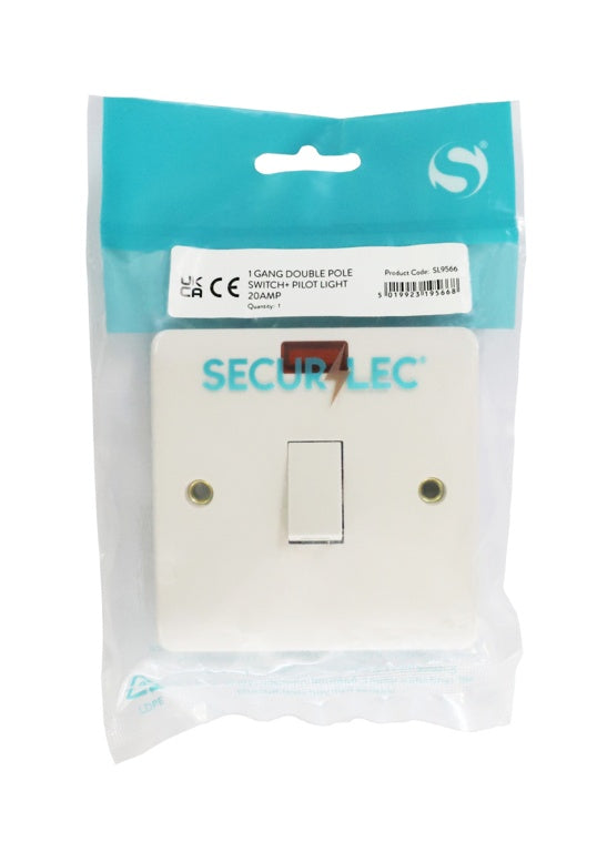 Securlec 1 Gang Double Pole Switch & Pilot Light Round Edge