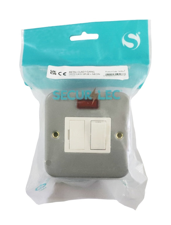 Securlec Metal Clad 1 Gang Switched Spur With Neon