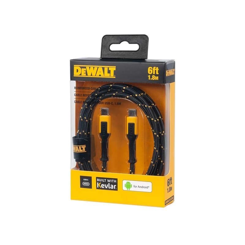 Dewalt Telecoms USB C to USB C Reinforced Charging Cable 1.8m (6ft) DEWALT Telecoms - RockBottom Northampton