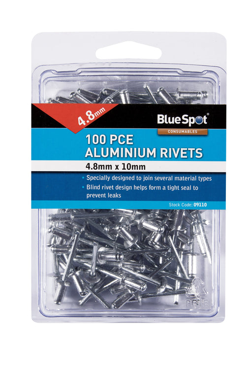 Blue Spot Tools 100 PCE X 10mm Aluminium Rivets