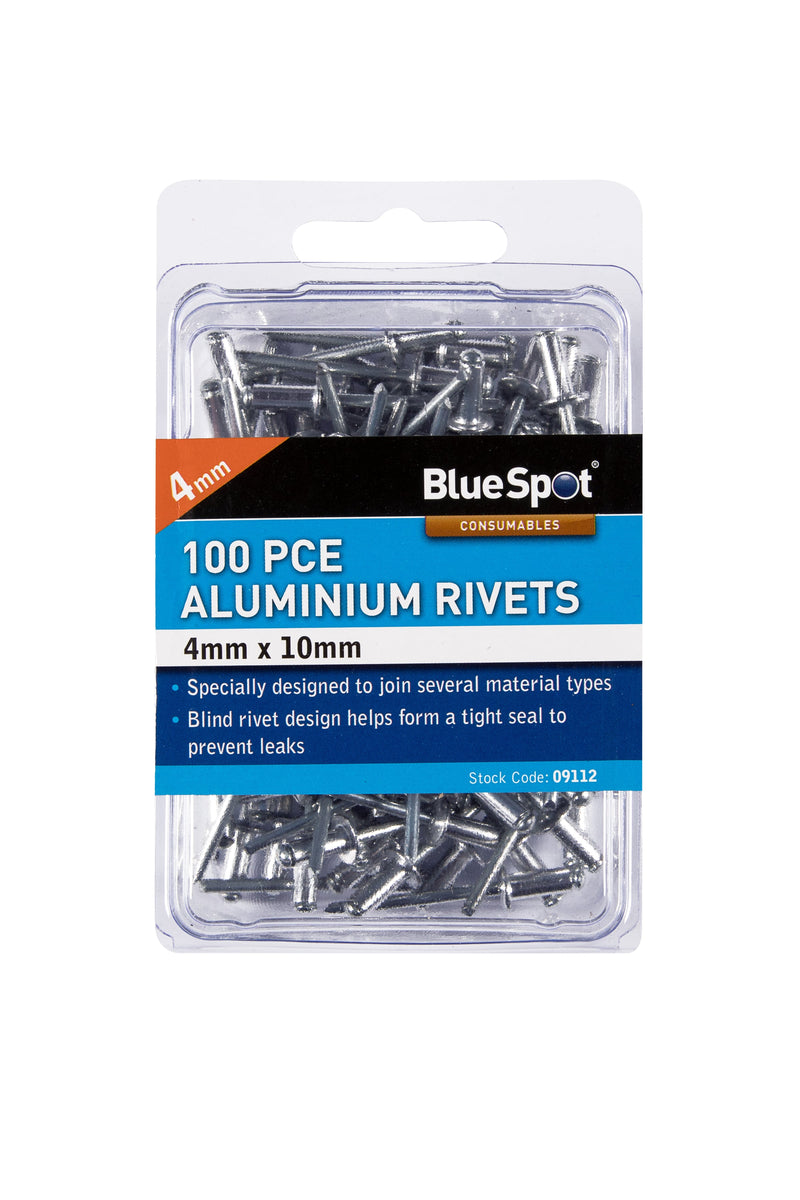 Blue Spot Tools 100 PCE X 10mm Aluminium Rivets