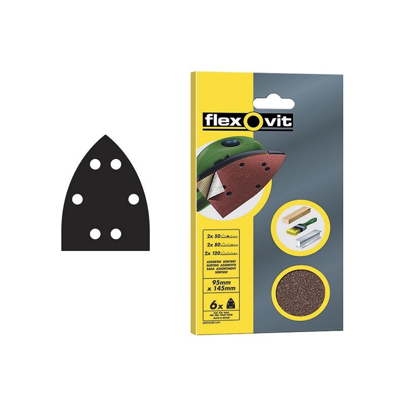 Flexovit Detail Hook & Loop Sanding Sheets 95x145mm Medium 80G (Pack 6) Flexovit - RockBottom Northampton