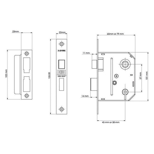 Union ES-SL Essentials 3 Lever Mortice Sashlock Polished Brass 65mm 2.5in Visi UNION - RockBottom Northampton