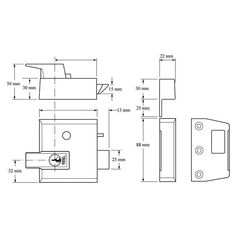Yale Locks P1 Double Security Nightlatch 60mm Backset DMG Dark Grey Finish Visi Yale Locks - RockBottom Northampton