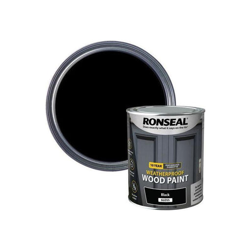 Ronseal 10 Year Weatherproof Wood Paint Black Gloss 750ml Ronseal - RockBottom Nothampton