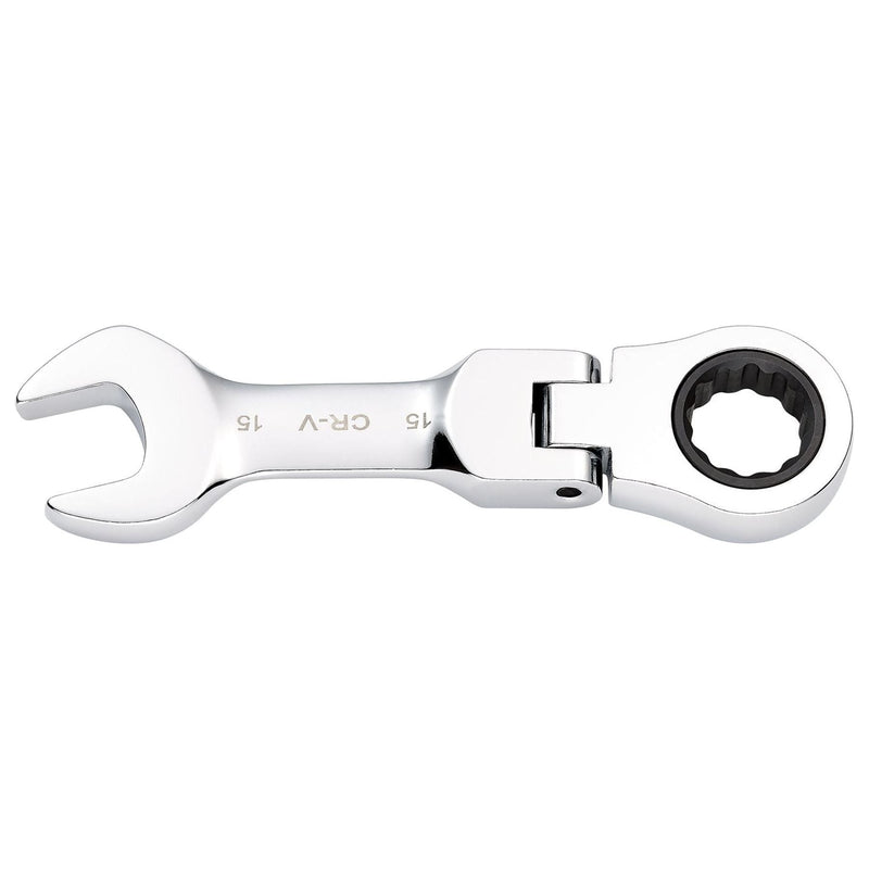 Draper HI-TORQ Metric Stubby Flexible Head Ratchet Combination Spanner, 15mm Draper - Town Tools