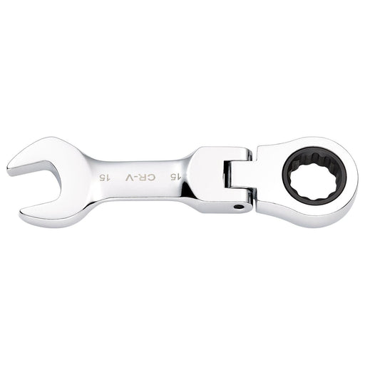 Draper HI-TORQ Metric Stubby Flexible Head Ratchet Combination Spanner, 15mm Draper - Town Tools