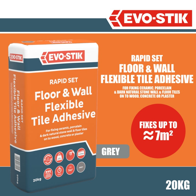 Evo-Stik Floor & Wall Tile Adhesive Fast Set For Wood, Concrete & Plaster 20kg