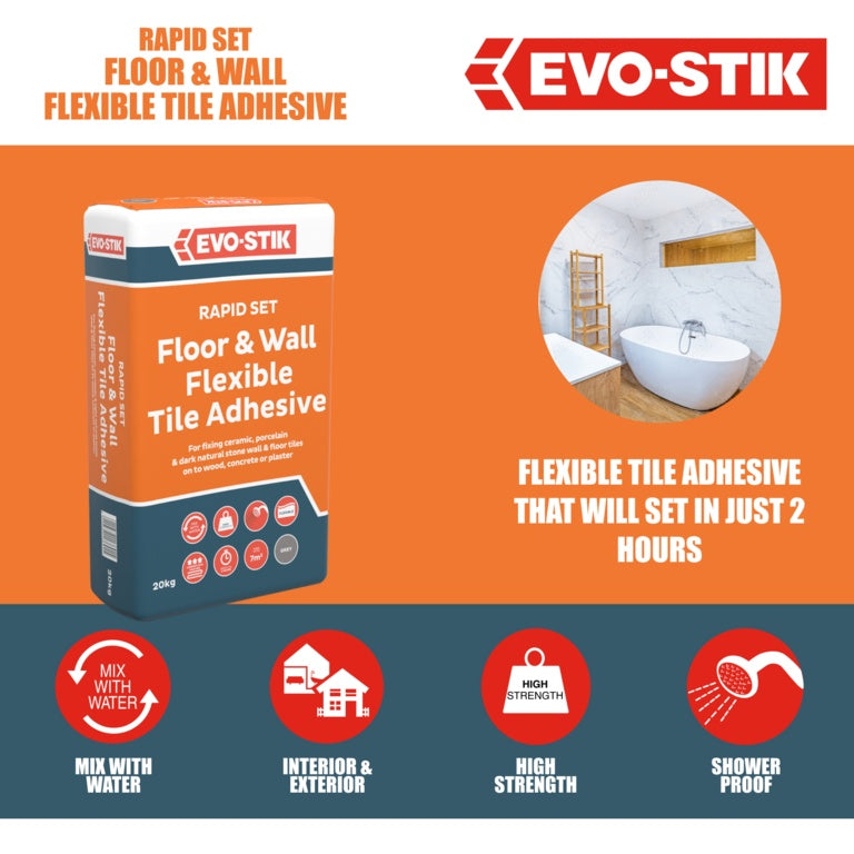 Evo-Stik Floor & Wall Tile Adhesive Fast Set For Wood, Concrete & Plaster 20kg