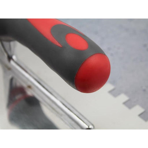 Faithfull Notched Trowel Serrated 10mm Stainless Steel Soft Grip Handle 13 x 4.1/2in Faithfull - RockBottom Northampton
