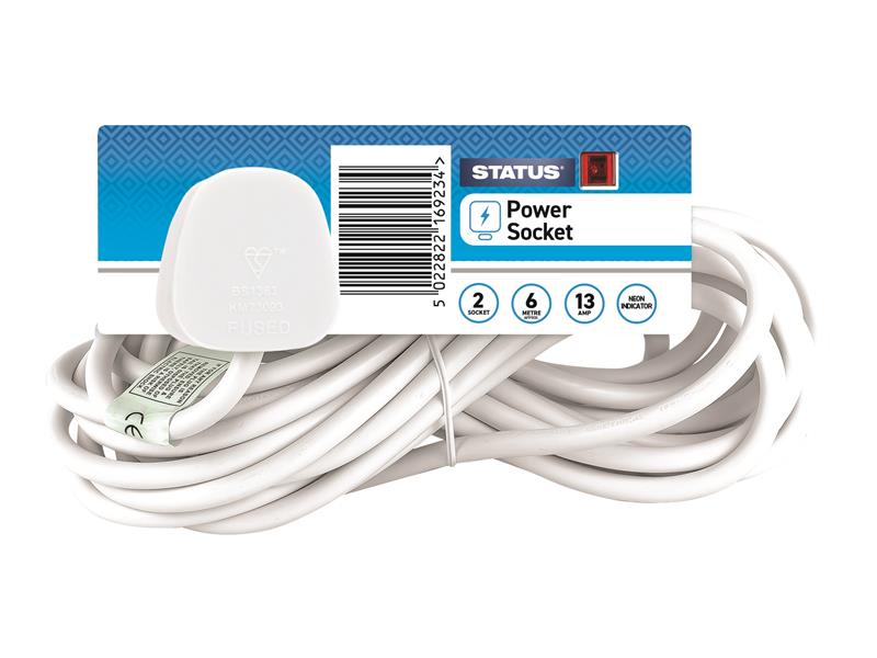 STATUS® Extension Lead 240V 2-Gang 13A White 6m