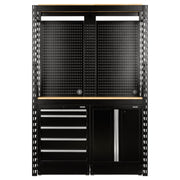 Bunker 15 Piece Modular Storage Combo 2 Tier Racking with Hardwood Shelving, Pegboards and Floor Cabinets, 1500mm Draper - Town Tools