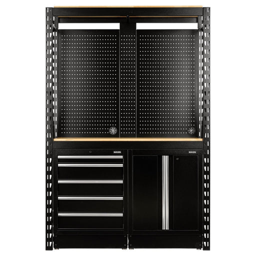 Bunker 15 Piece Modular Storage Combo 2 Tier Racking with Hardwood Shelving, Pegboards and Floor Cabinets, 1500mm Draper - Town Tools