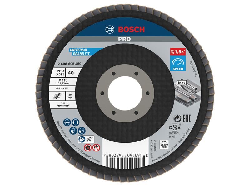 Bosch Powertool Accessories PRO X571 Flap Disc, Angled 115 x 22.23 x G40 Bosch Powertool Accessories - RockBottom Northampton