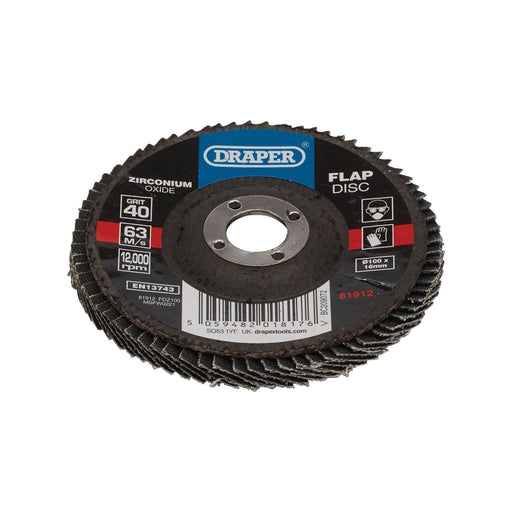 Draper Zirconium Oxide Flap Disc, 100 x 16mm, 40 Grit 81912 Draper - Town Tools 