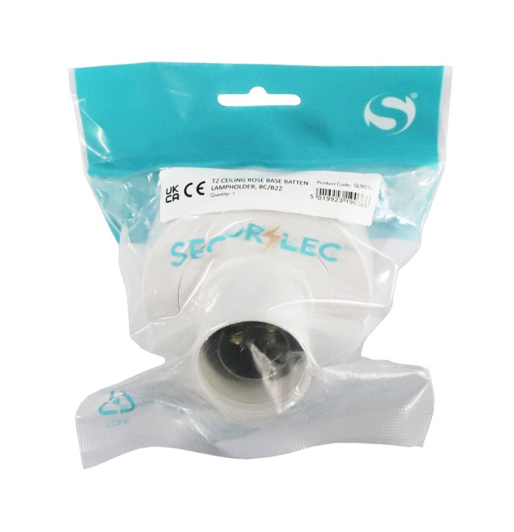 Securlec T2 Ceiling Rose Base Batten Lampholder Pre-Packed